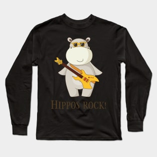 Hippos Rock, Cute Funny Hippo Long Sleeve T-Shirt